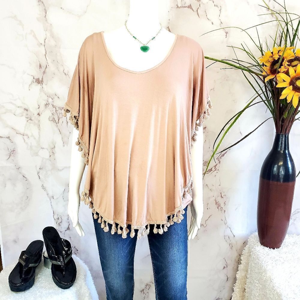 Anthropologie Eri+Ali cute tassel trim poncho top